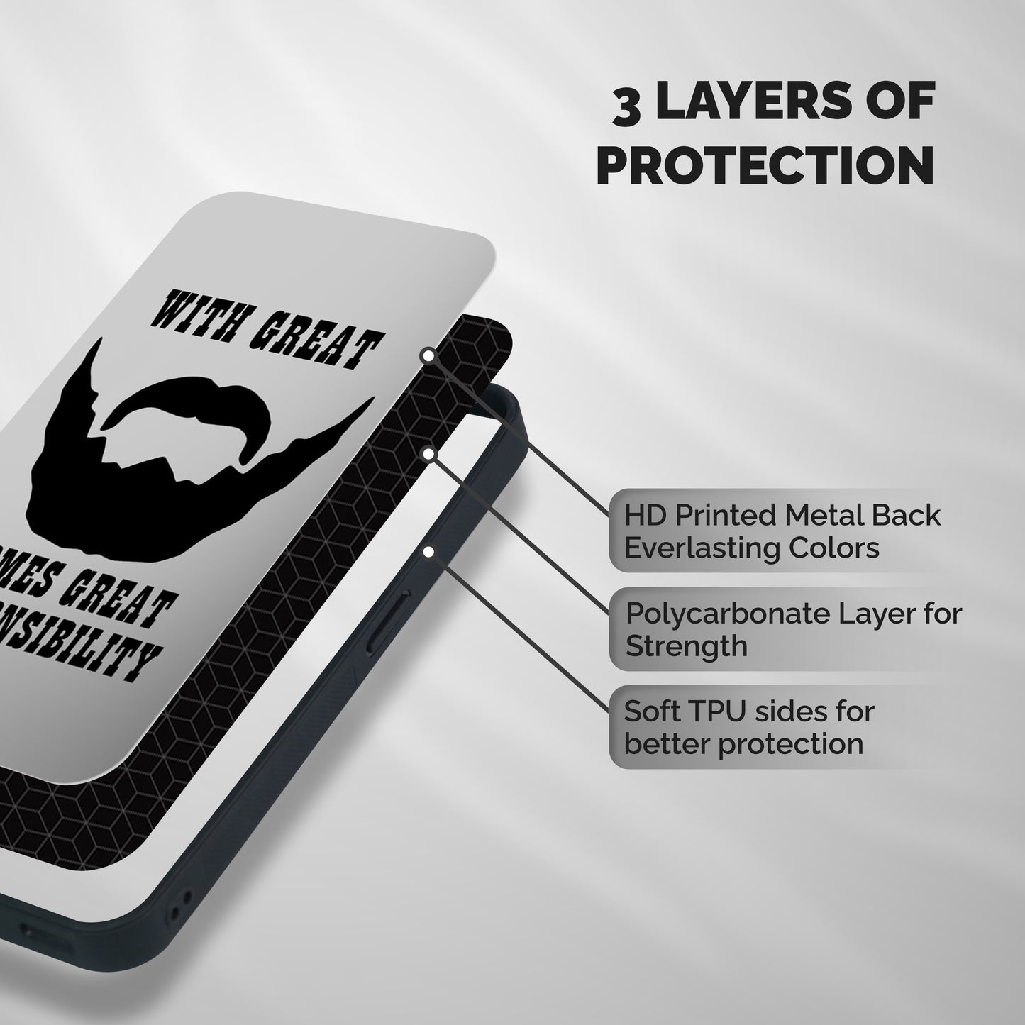 Great Beard Great Responsibility Shockproof Hybrid Protection (Metal + TPU) Back Case Cover