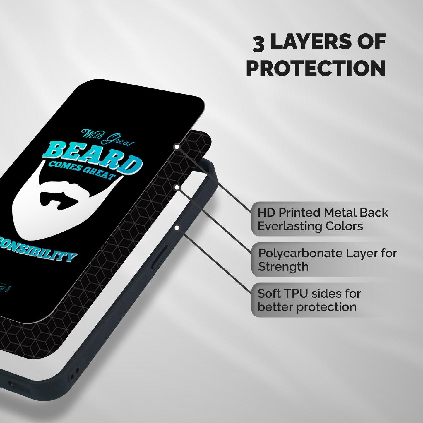 Great Beard Shockproof Hybrid Protection (Metal + TPU) Back Case Cover