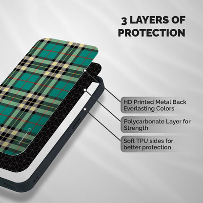 Green Check Shockproof Hybrid Protection (Metal + TPU) Back Case Cover