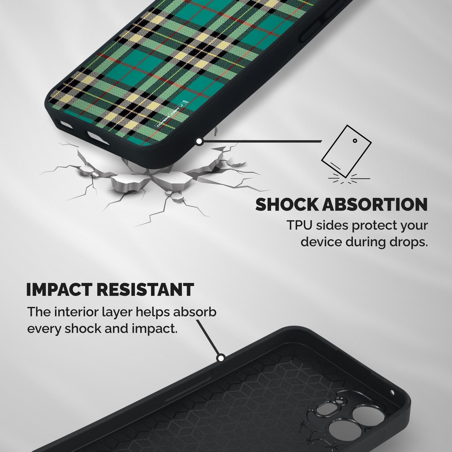 Green Check Shockproof Hybrid Protection (Metal + TPU) Back Case Cover