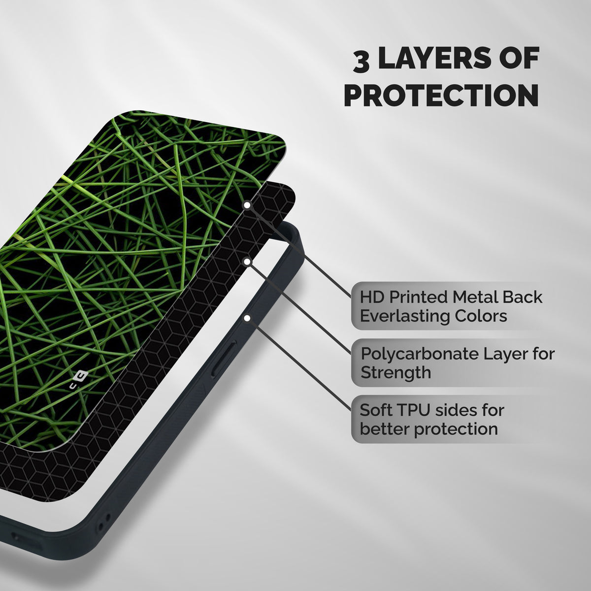 Green Lines Shockproof Hybrid Protection (Metal + TPU) Back Case Cover
