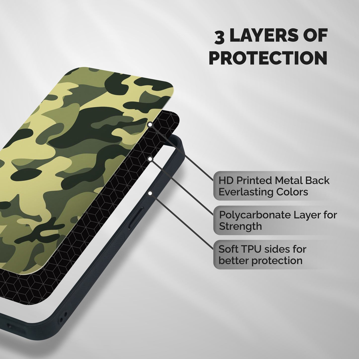 Green Military Pattern Shockproof Hybrid Protection (Metal + TPU) Back Case Cover