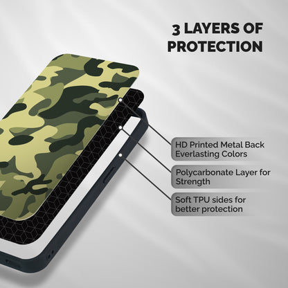 Green Military Pattern Shockproof Hybrid Protection (Metal + TPU) Back Case Cover