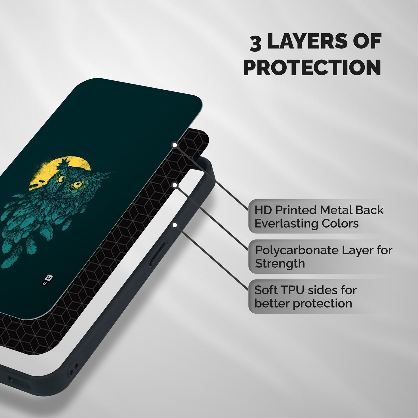 Green Owl Shockproof Hybrid Protection (Metal + TPU) Back Case Cover