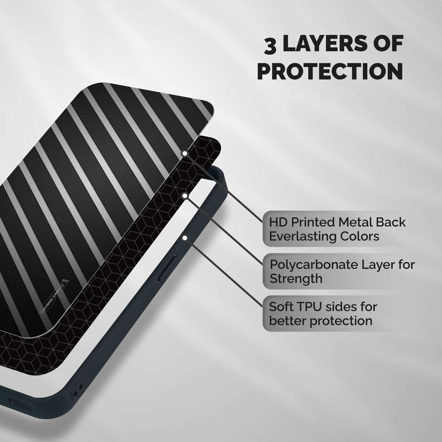 Grey And Black Stripes Shockproof Hybrid Protection (Metal + TPU) Back Case Cover