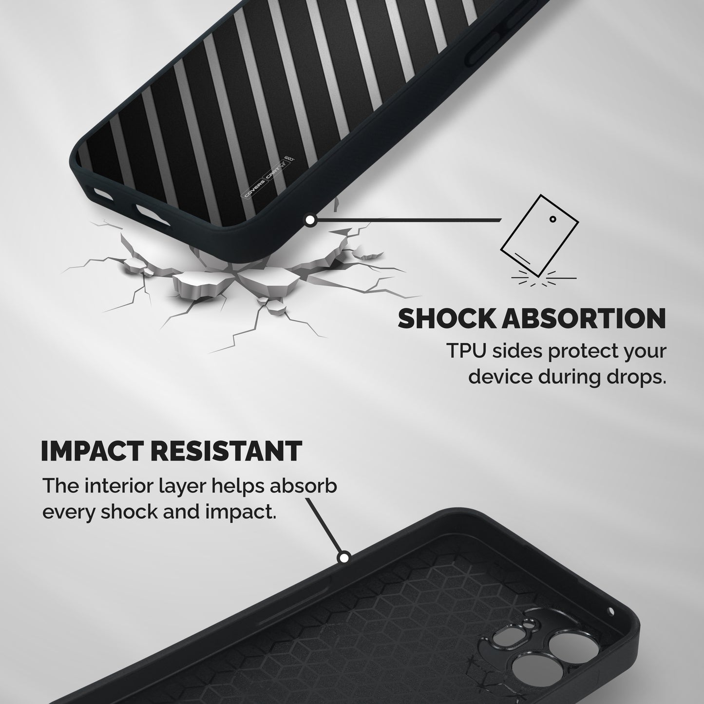 Grey And Black Stripes Shockproof Hybrid Protection (Metal + TPU) Back Case Cover