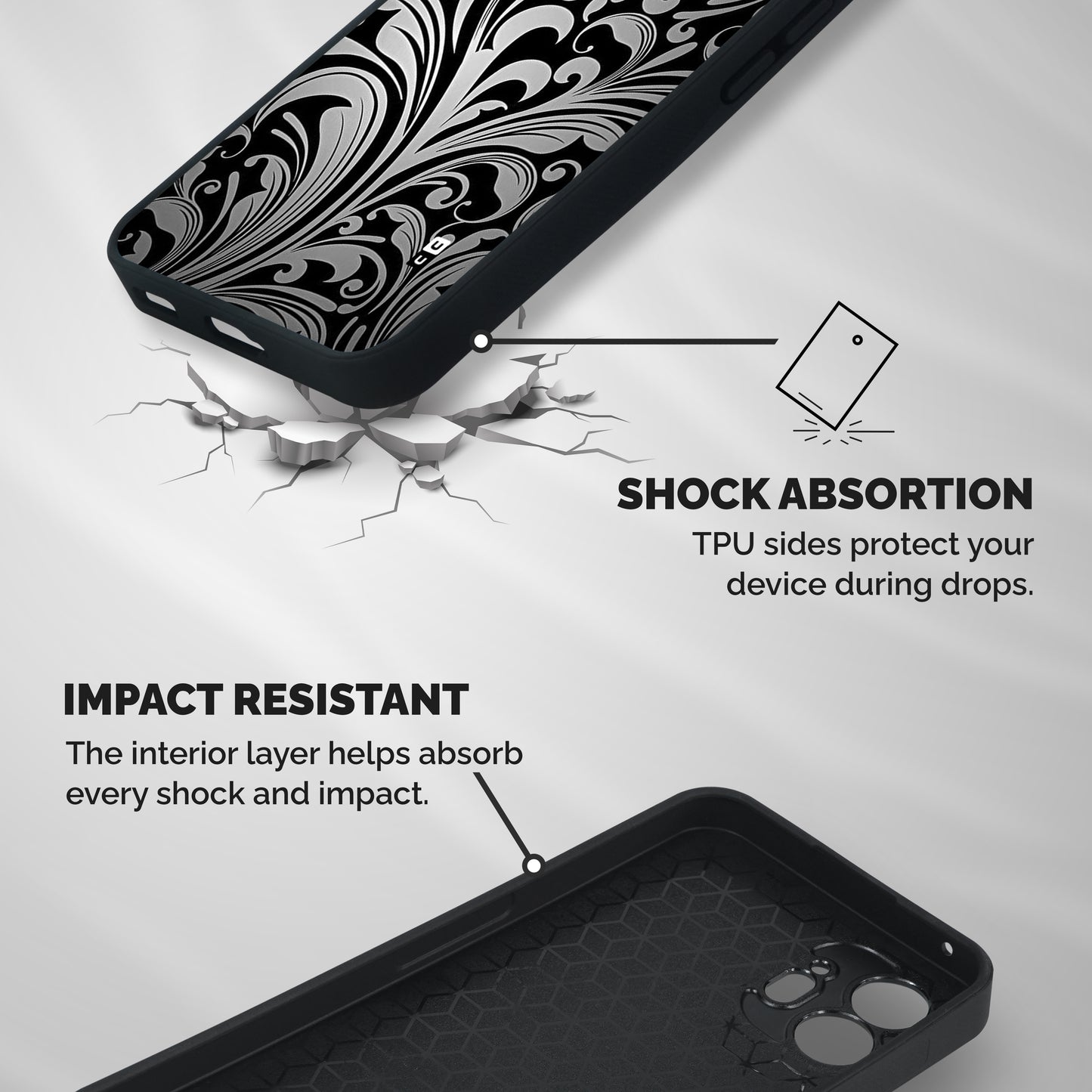 Grey Beauty Pattern Shockproof Hybrid Protection (Metal + TPU) Back Case Cover