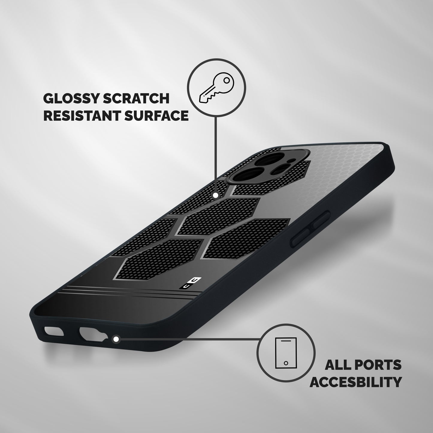 Grey Black Hexa Shockproof Hybrid Protection (Metal + TPU) Back Case Cover