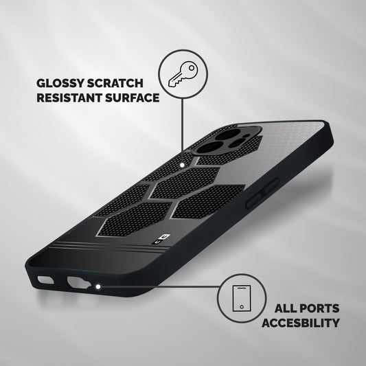 Grey Black Hexa Shockproof Hybrid Protection (Metal + TPU) Back Case Cover