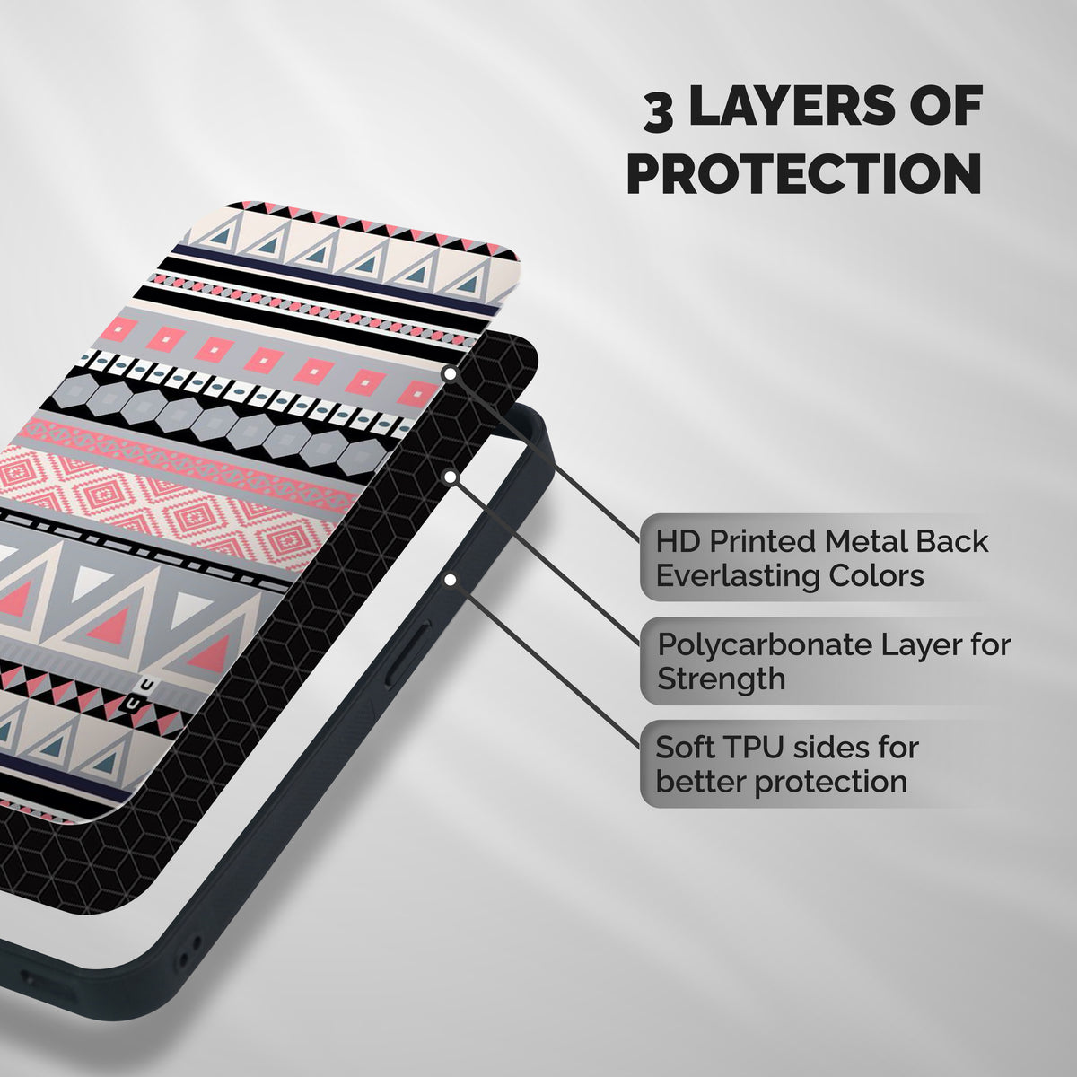 Grey Pink Pattern Shockproof Hybrid Protection (Metal + TPU) Back Case Cover