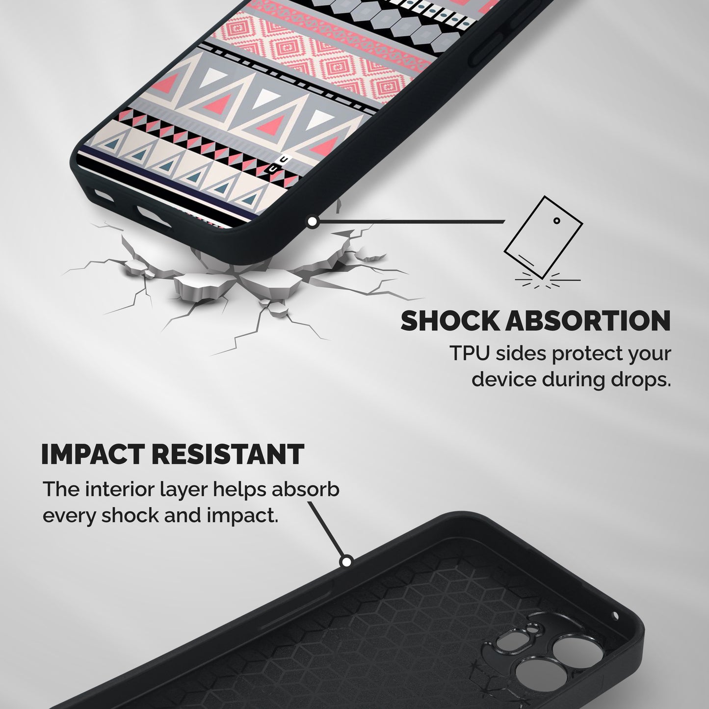 Grey Pink Pattern Shockproof Hybrid Protection (Metal + TPU) Back Case Cover