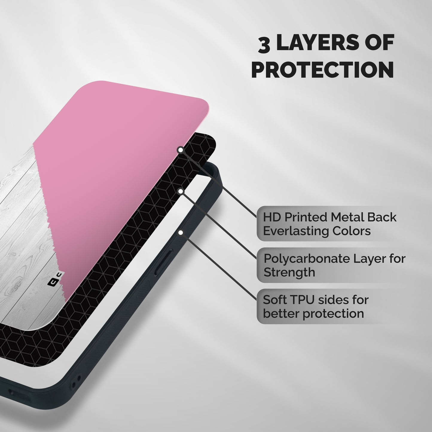 Grey Pink Wooden Design Shockproof Hybrid Protection (Metal + TPU) Back Case Cover