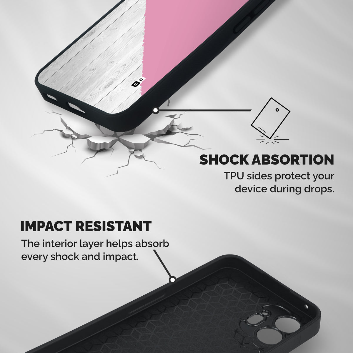 Grey Pink Wooden Design Shockproof Hybrid Protection (Metal + TPU) Back Case Cover