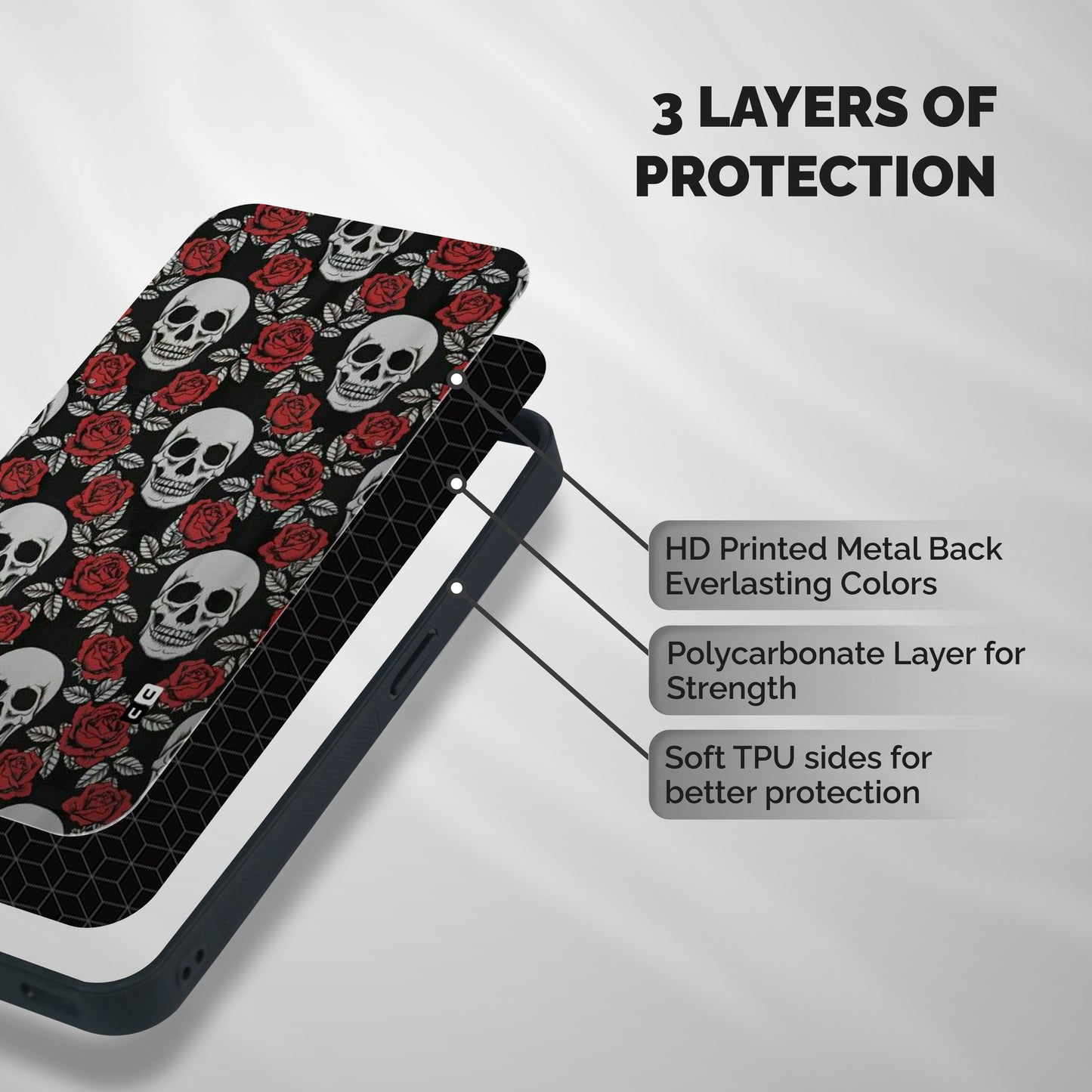 Grey Skulls Shockproof Hybrid Protection (Metal + TPU) Back Case Cover