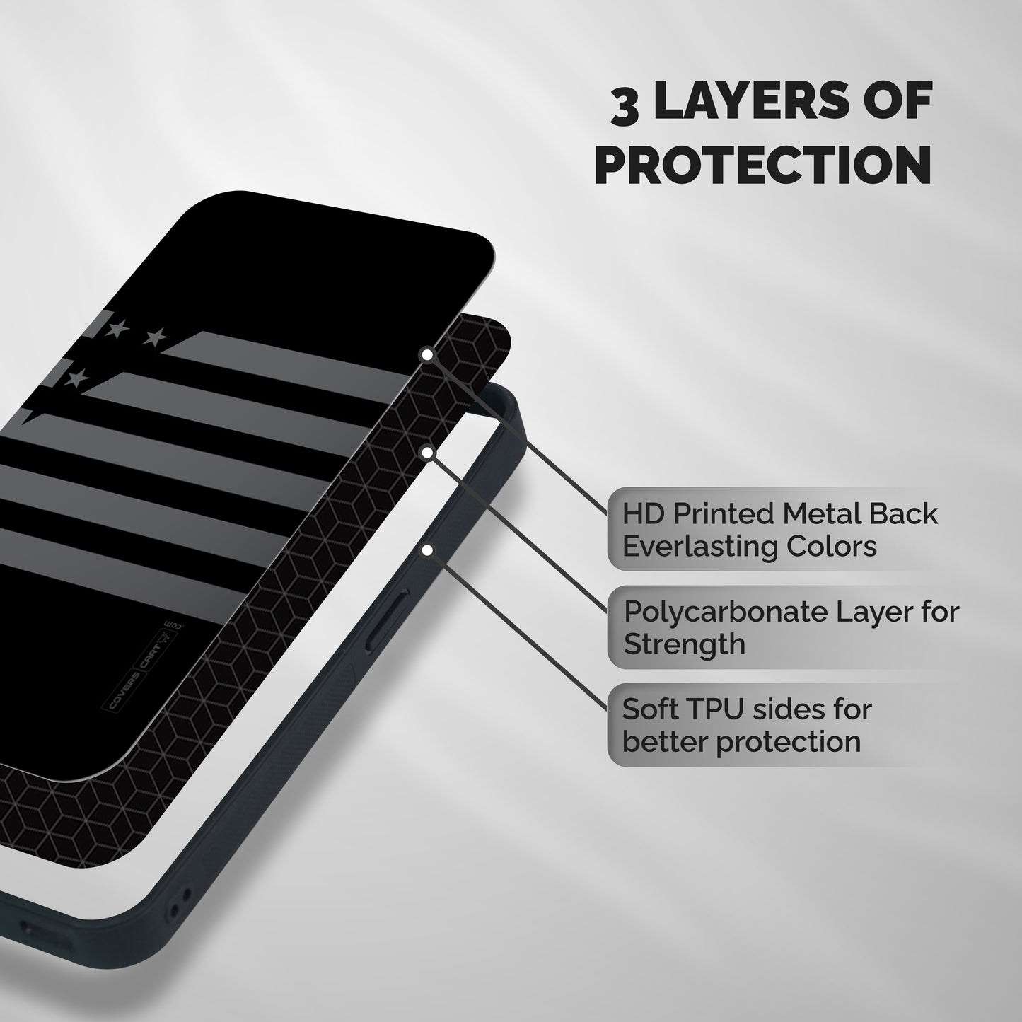 Grey Star Striped Pattern Shockproof Hybrid Protection (Metal + TPU) Back Case Cover