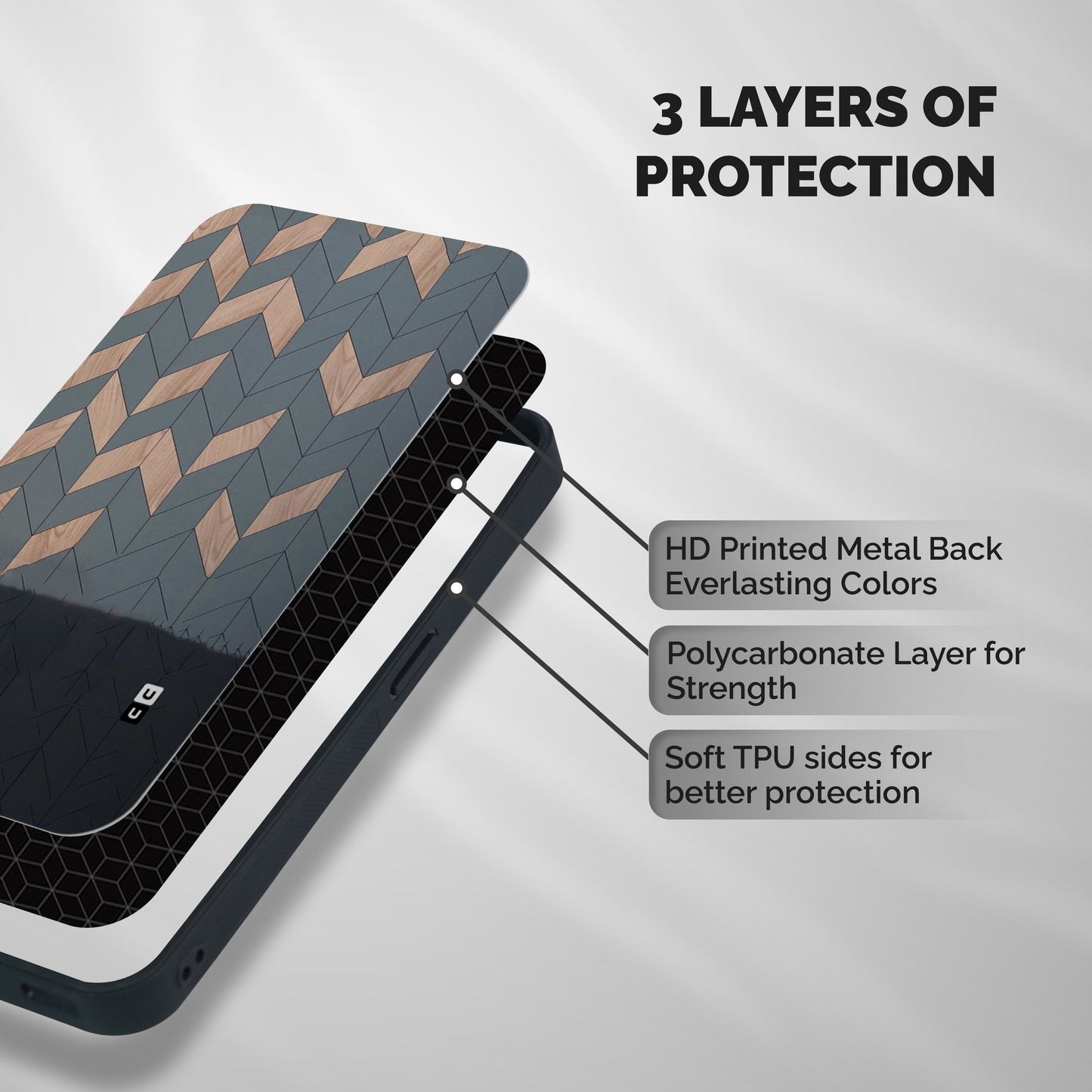 Greyish Wood Design Shockproof Hybrid Protection (Metal + TPU) Back Case Cover