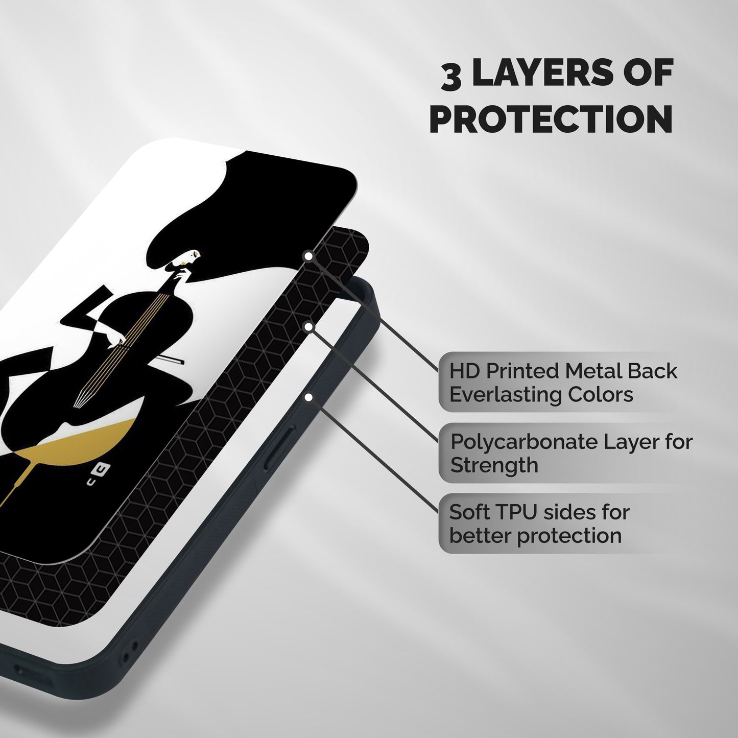 Guitar Women Shockproof Hybrid Protection (Metal + TPU) Back Case Cover