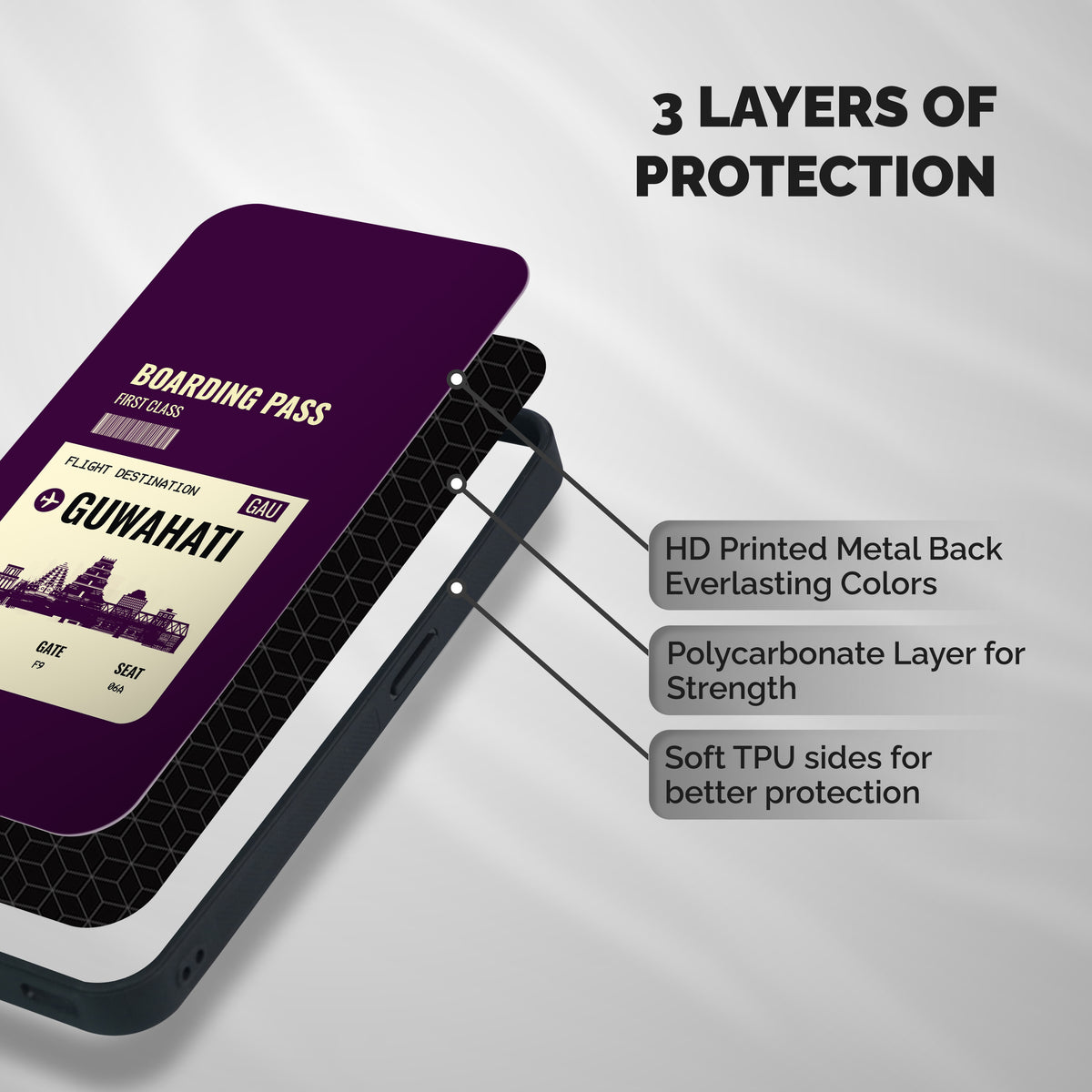 Guwahati Boarding Pass Shockproof Hybrid Protection (Metal + TPU) Back Case Cover
