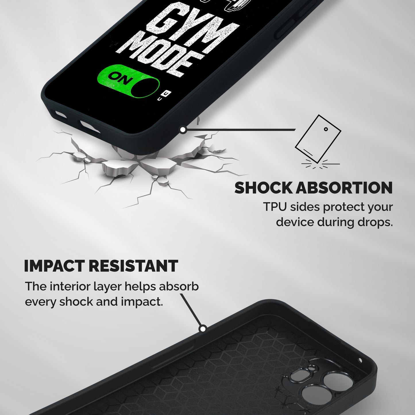 Gym Mode On Shockproof Hybrid Protection (Metal + TPU) Back Case Cover