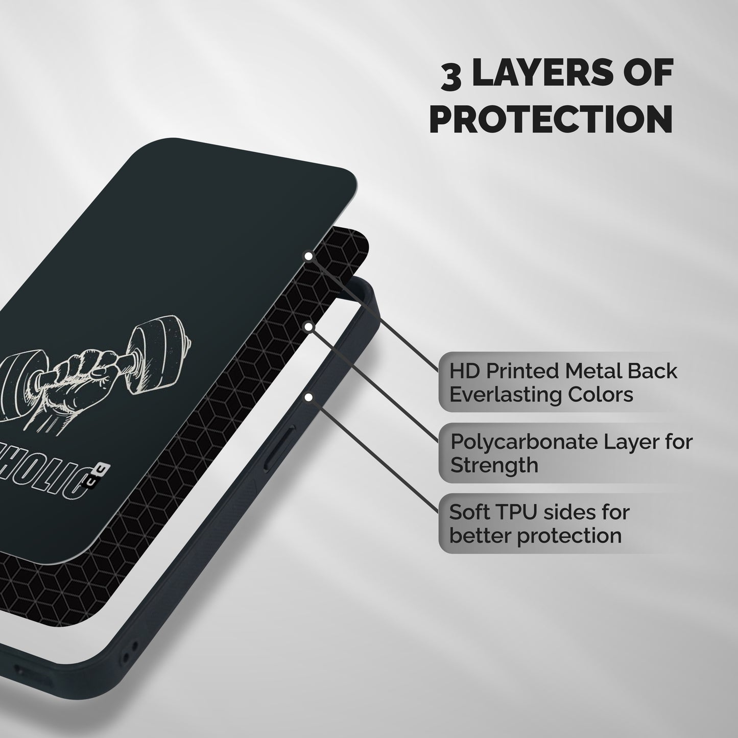 Gymholic Design Shockproof Hybrid Protection (Metal + TPU) Back Case Cover