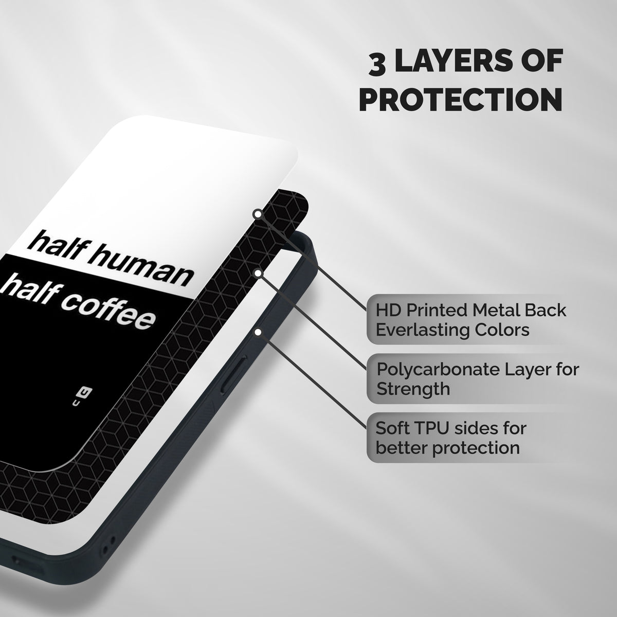 Half Human Half Coffee Shockproof Hybrid Protection (Metal + TPU) Back Case Cover