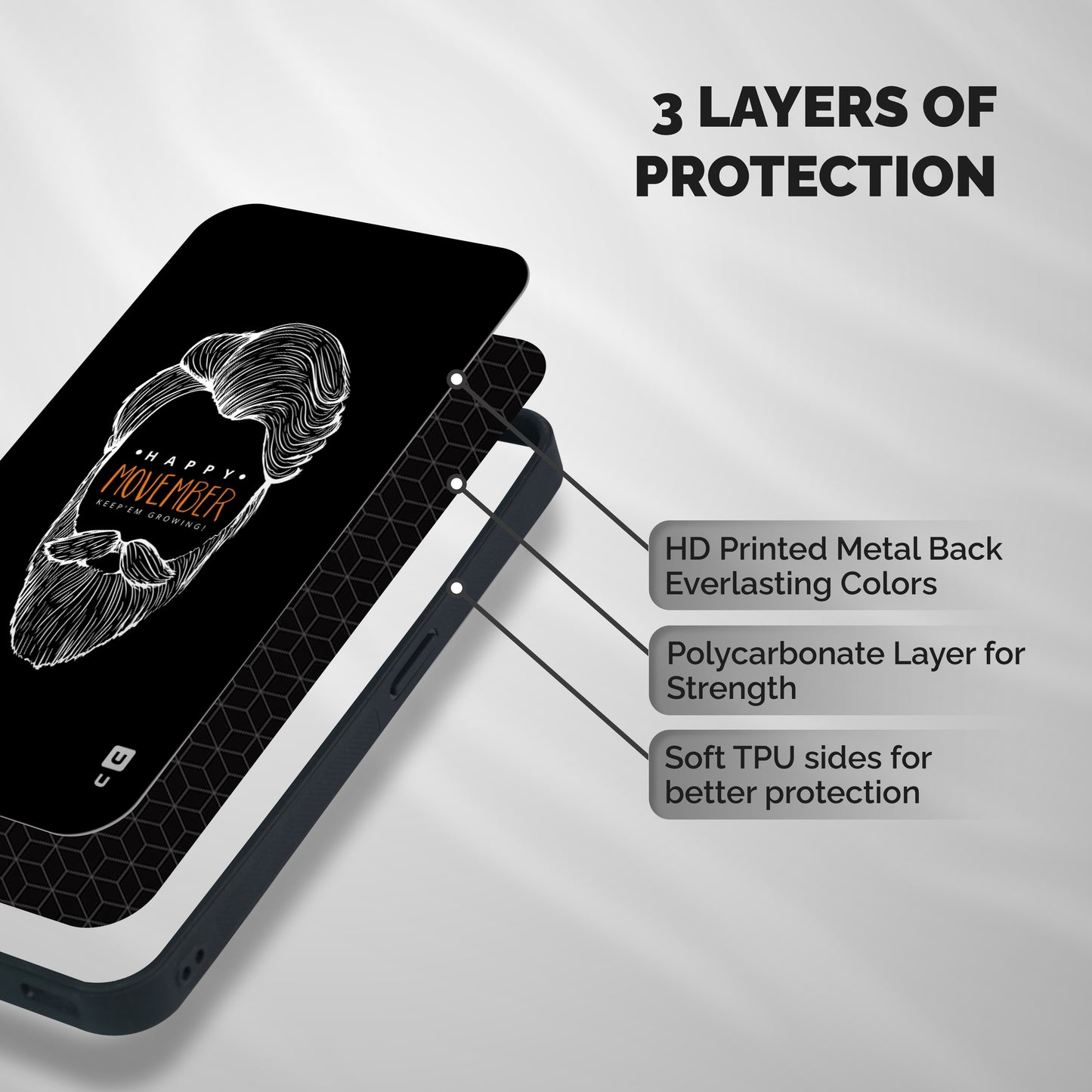 Happy Movember Black Shockproof Hybrid Protection (Metal + TPU) Back Case Cover