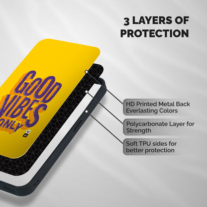 Happy Vibes Only Shockproof Hybrid Protection (Metal + TPU) Back Case Cover