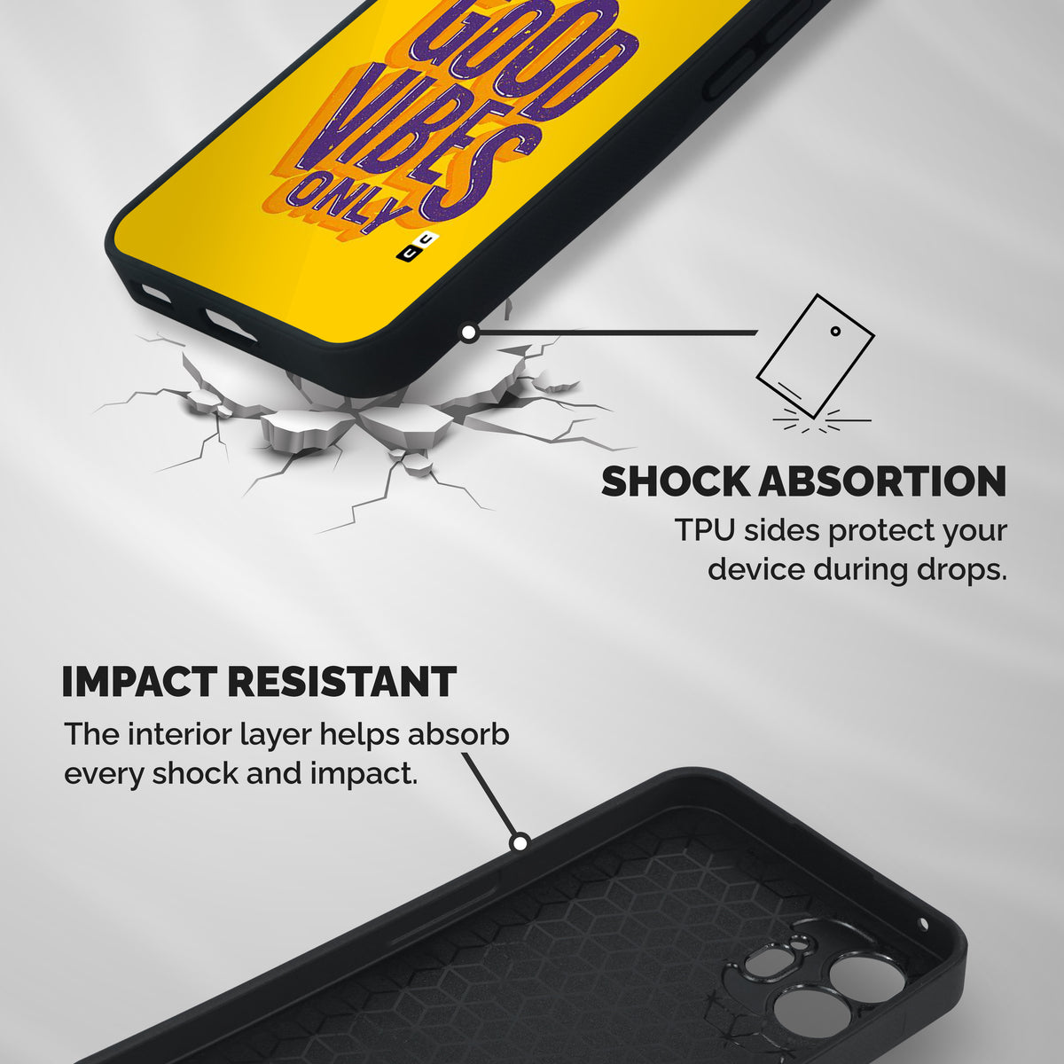 Happy Vibes Only Shockproof Hybrid Protection (Metal + TPU) Back Case Cover