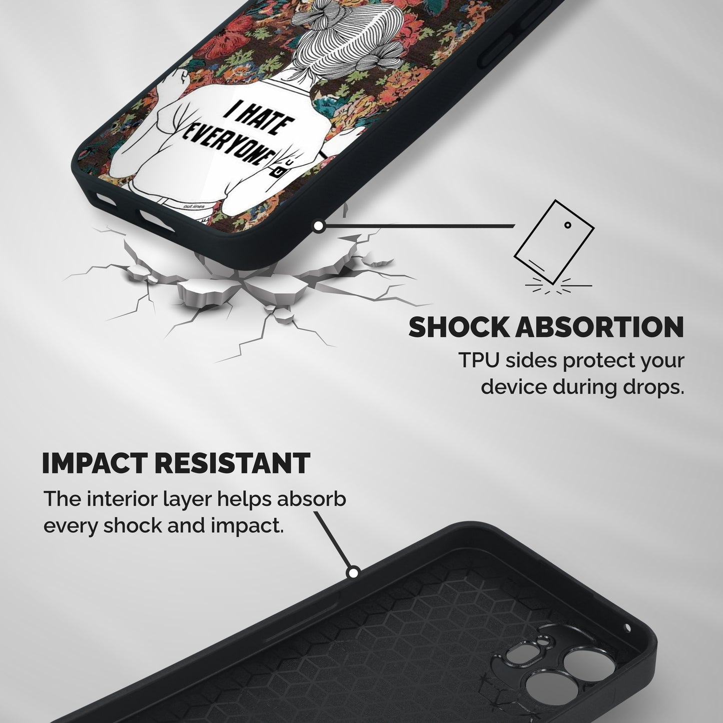 Hate Everyone Shockproof Hybrid Protection (Metal + TPU) Back Case Cover