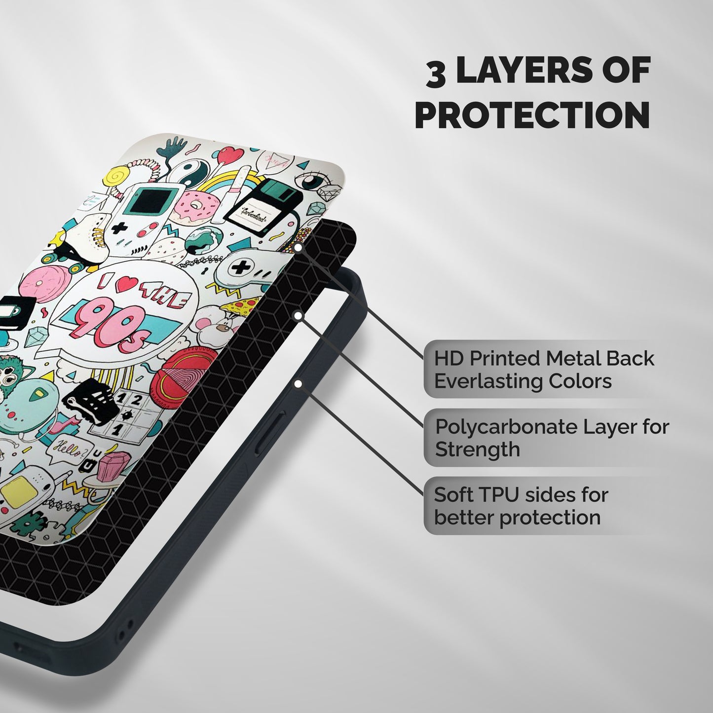 Heart 90s Shockproof Hybrid Protection (Metal + TPU) Back Case Cover