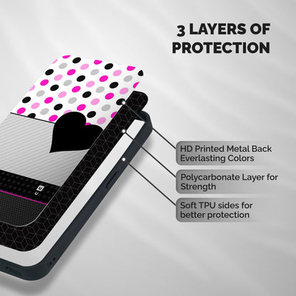 Heart Polka Stripes Shockproof Hybrid Protection (Metal + TPU) Back Case Cover