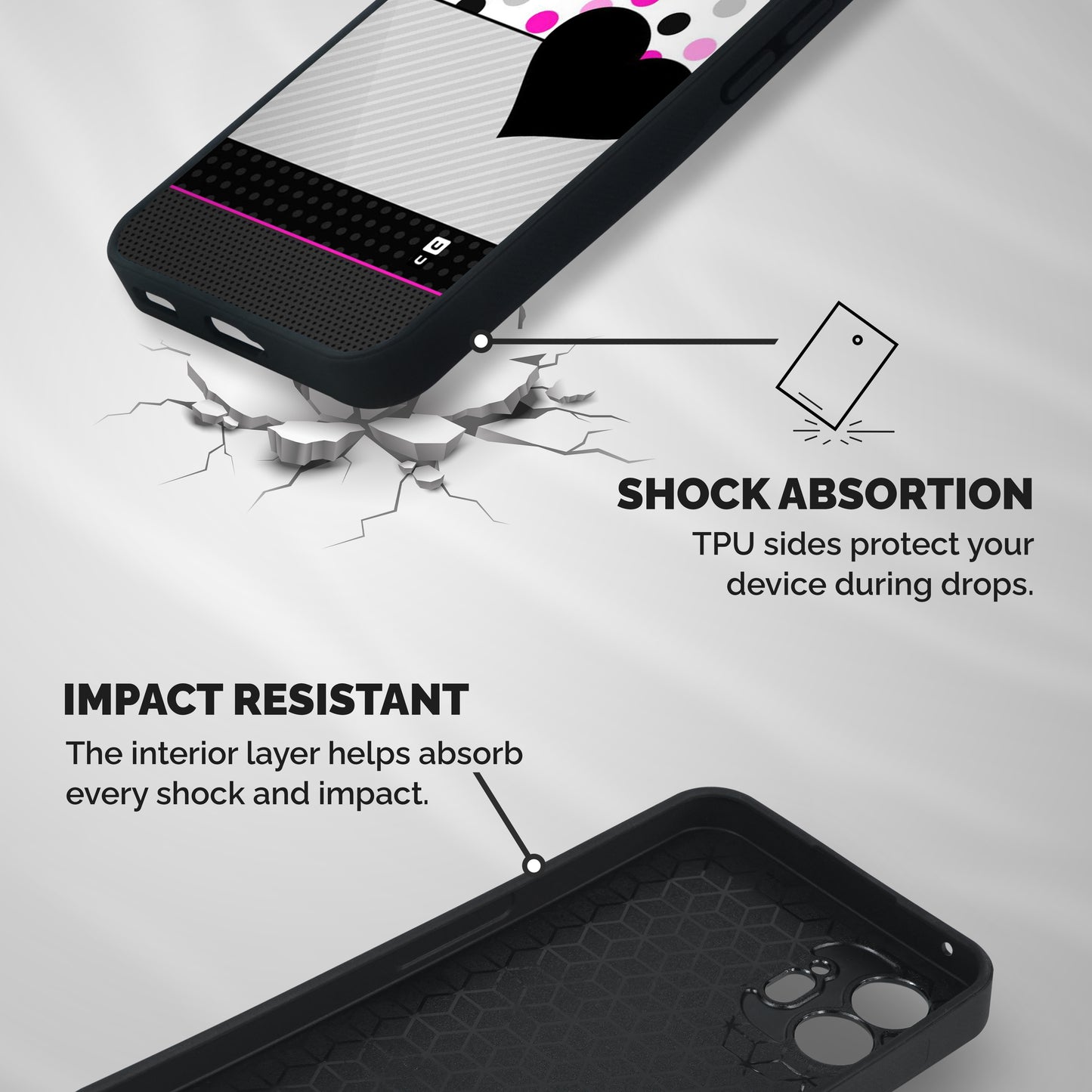 Heart Polka Stripes Shockproof Hybrid Protection (Metal + TPU) Back Case Cover