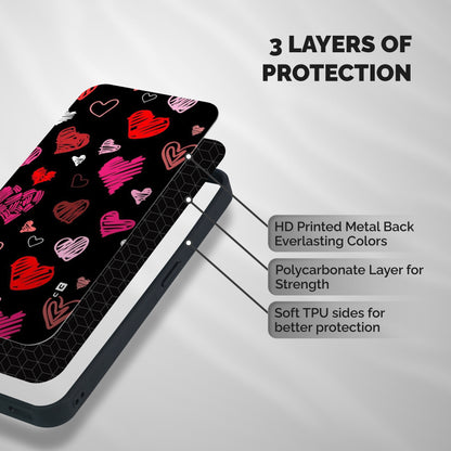 Hearts Art Pattern Shockproof Hybrid Protection (Metal + TPU) Back Case Cover