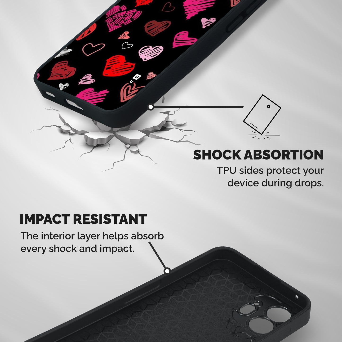 Hearts Art Pattern Shockproof Hybrid Protection (Metal + TPU) Back Case Cover