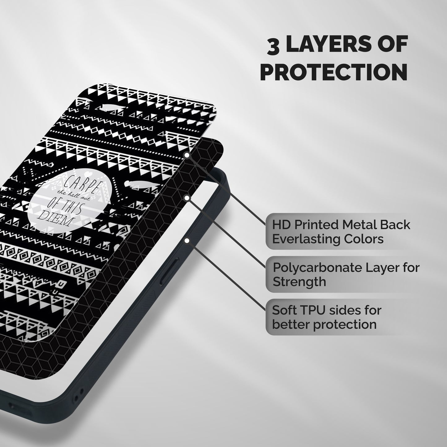 Hell Diem Shockproof Hybrid Protection (Metal + TPU) Back Case Cover