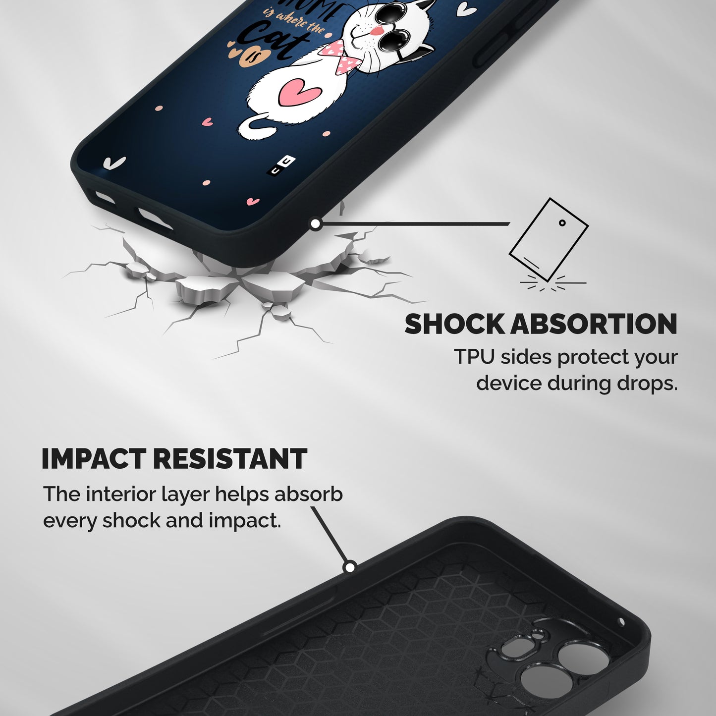 Home Where Cat Shockproof Hybrid Protection (Metal + TPU) Back Case Cover