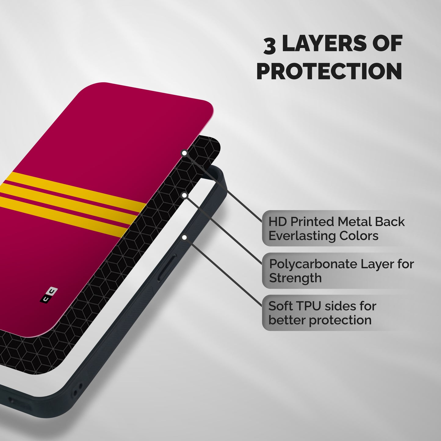 Horizontal Sports Stripes Shockproof Hybrid Protection (Metal + TPU) Back Case Cover