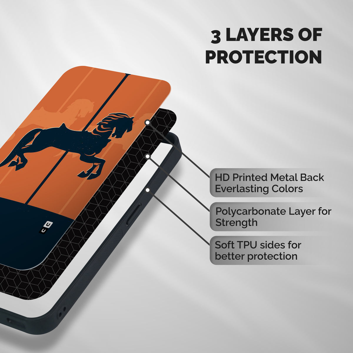 Horse Shockproof Hybrid Protection (Metal + TPU) Back Case Cover