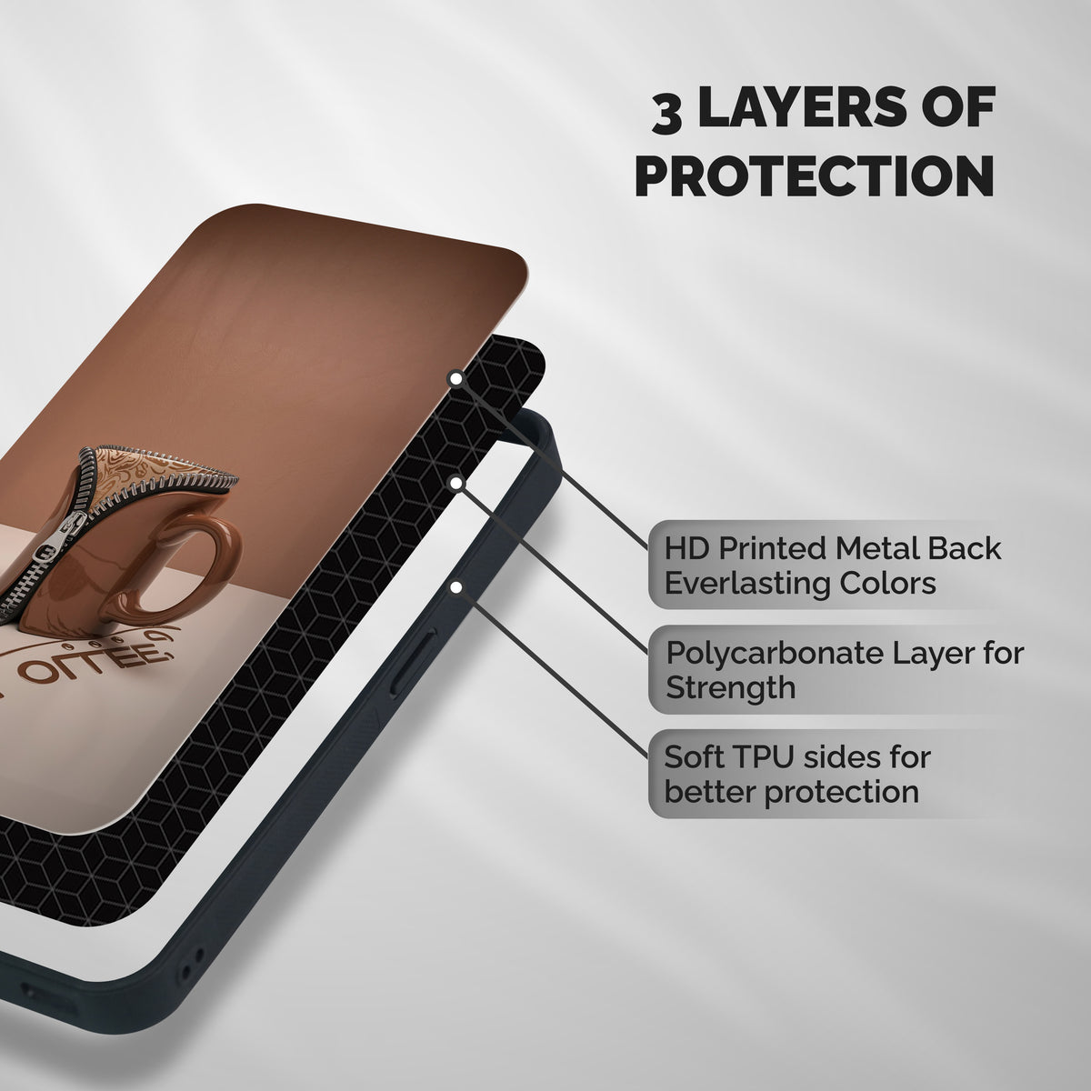 Hot Coffee Shockproof Hybrid Protection (Metal + TPU) Back Case Cover