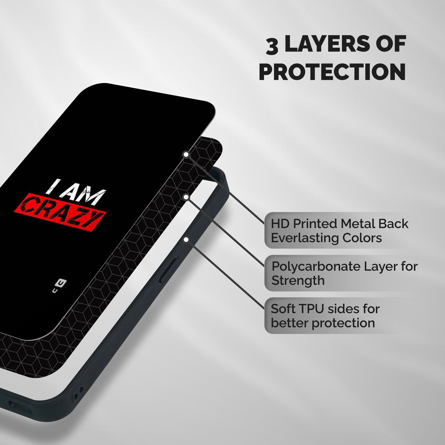 I am Crazy Shockproof Hybrid Protection (Metal + TPU) Back Case Cover