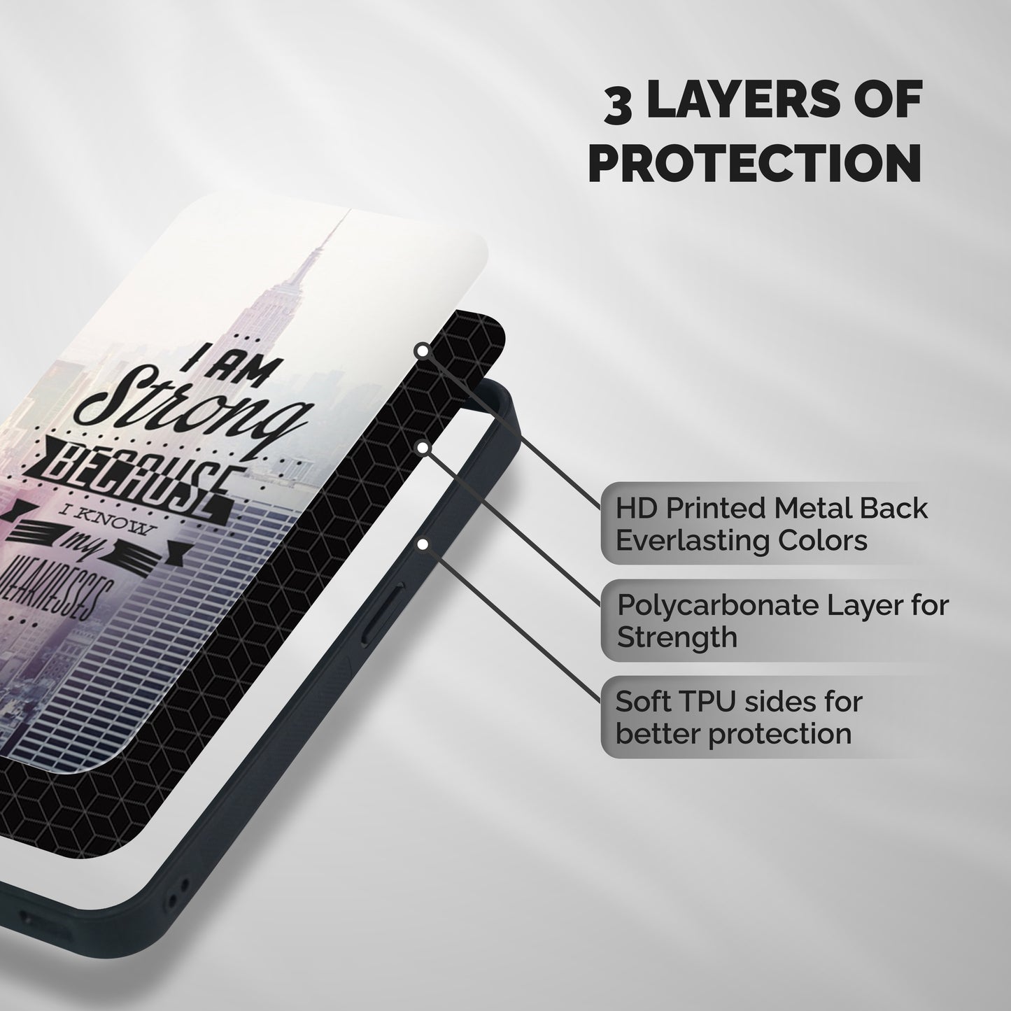 I am Strong Shockproof Hybrid Protection (Metal + TPU) Back Case Cover