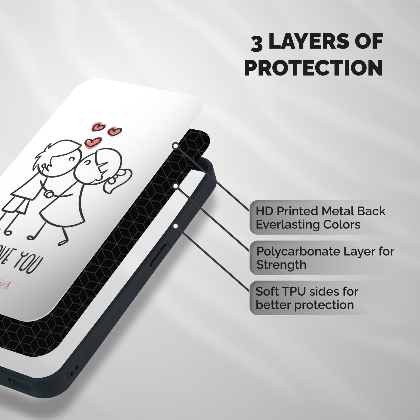 I Love You Shockproof Hybrid Protection (Metal + TPU) Back Case Cover