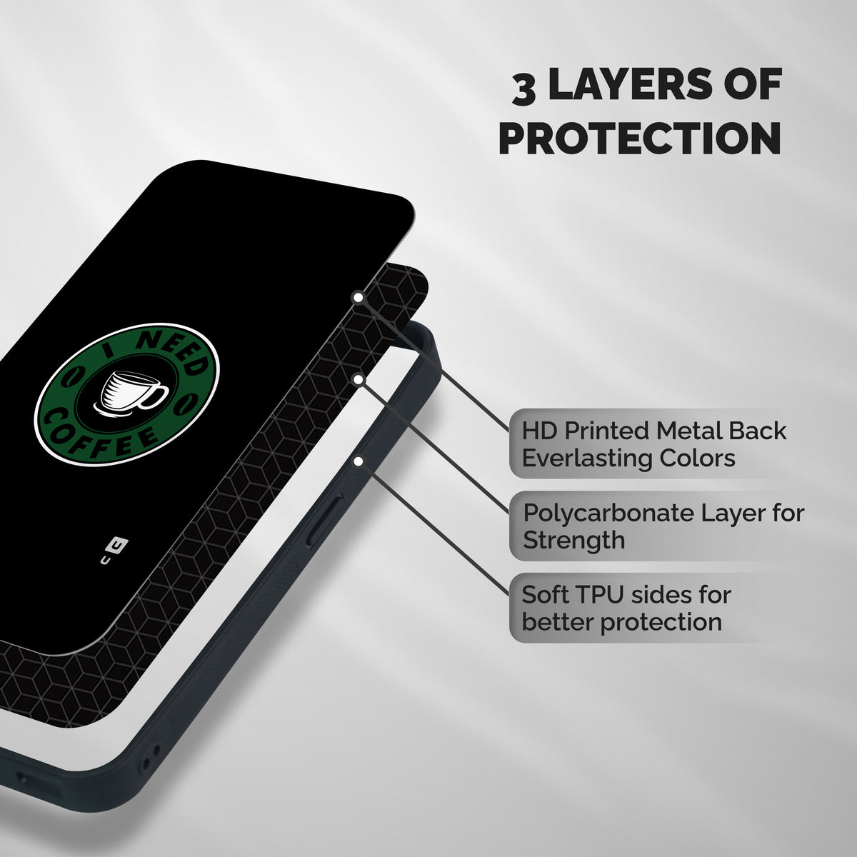 I Need Coffee Classic Shockproof Hybrid Protection (Metal + TPU) Back Case Cover