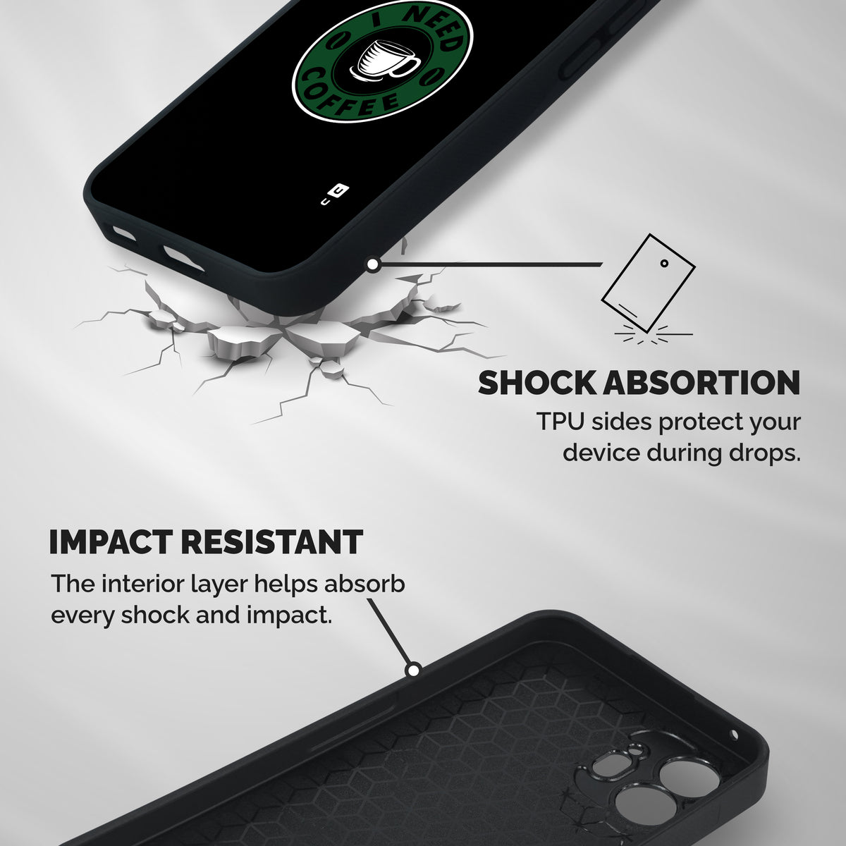 I Need Coffee Classic Shockproof Hybrid Protection (Metal + TPU) Back Case Cover