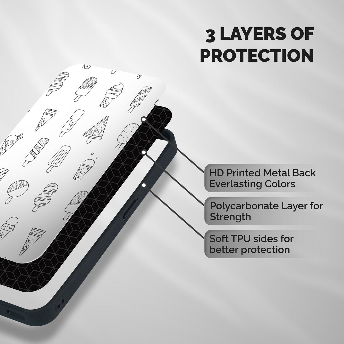 Ice Cream Lines Shockproof Hybrid Protection (Metal + TPU) Back Case Cover