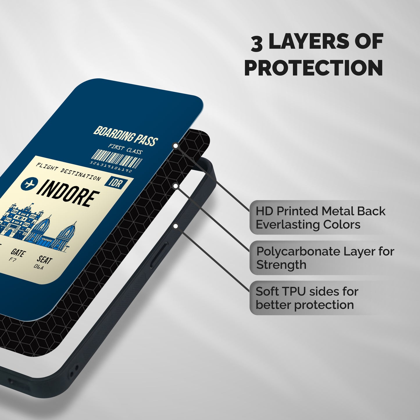 Indore Boarding Pass Shockproof Hybrid Protection (Metal + TPU) Back Case Cover