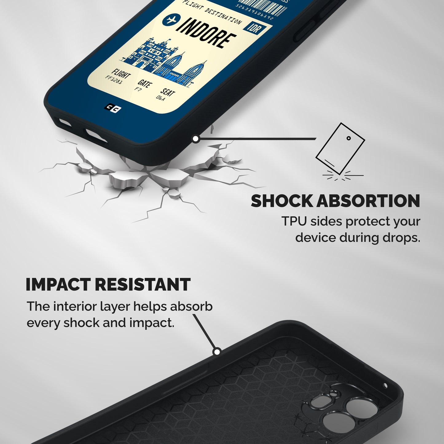 Indore Boarding Pass Shockproof Hybrid Protection (Metal + TPU) Back Case Cover