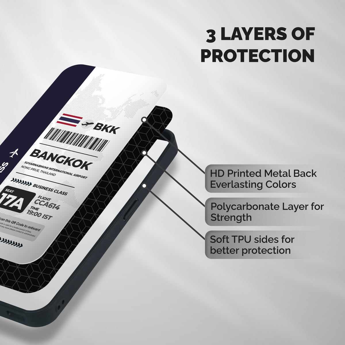 International Boarding Pass Bangkok Shockproof Hybrid Protection (Metal + TPU) Back Case Cover