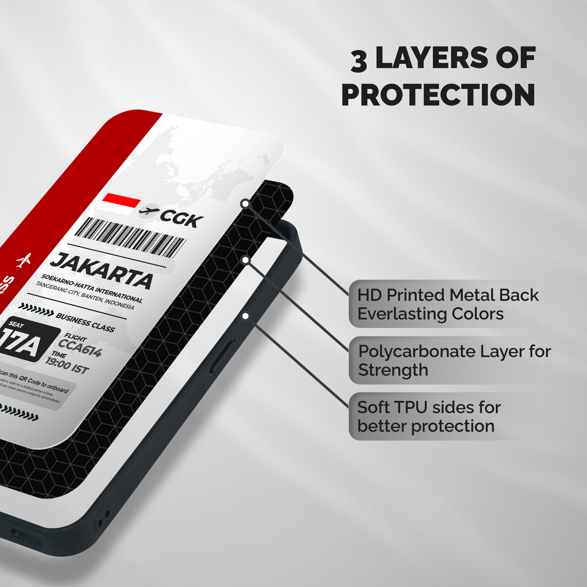 International Boarding Pass Jakarta Shockproof Hybrid Protection (Metal + TPU) Back Case Cover