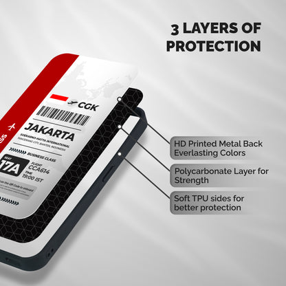 International Boarding Pass Jakarta Shockproof Hybrid Protection (Metal + TPU) Back Case Cover